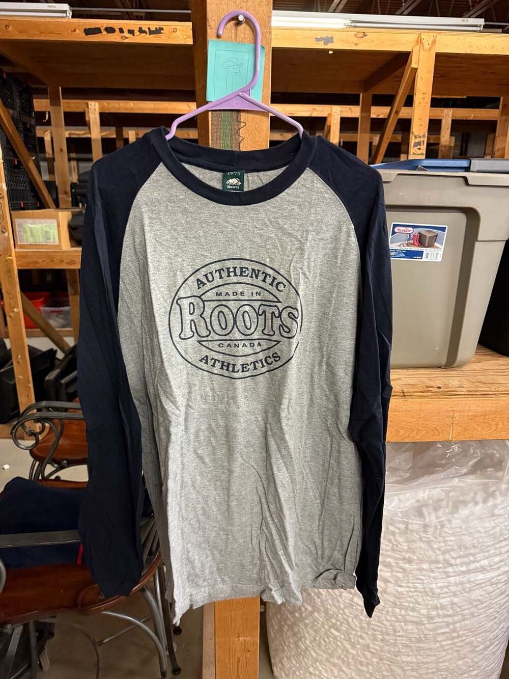 Roots Canada Athletics Long Sleeve Raglan T-Shirt XXL Grey Navy